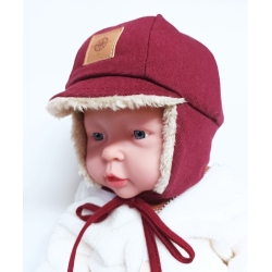 Czapka zimowa Maja WOJTEK bordowa ocieplana czapeczka dla dziecka na obwód głowy 36, 38 cm