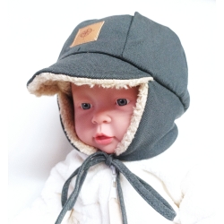 Czapka zimowa Maja WOJTEK szara ocieplana czapeczka dla dziecka na obwód głowy 36, 38,40, 42,46,48 cm