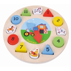 Drewniane puzzle zegar z wyjmowanymi cyferkami Sun Baby zabawka edukacyjna
