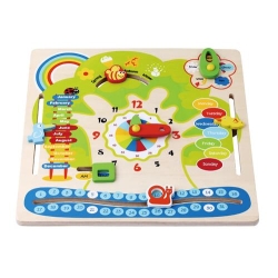 Drewniane puzzle kalendarz z zegarem Sun Baby zabawka edukacyjna