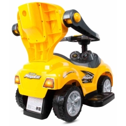 Mega Car żółty 3w1 pojazd, jeździk, chodzik z pchaczem Sun Baby J05.008.1.2 dla dziecka 24m+