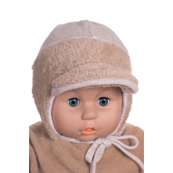 MirMar Czapka zimowa ocieplana BOGUŚ beżowa welurowa czapeczka dla dziecka na obwód głowy 40 cm
